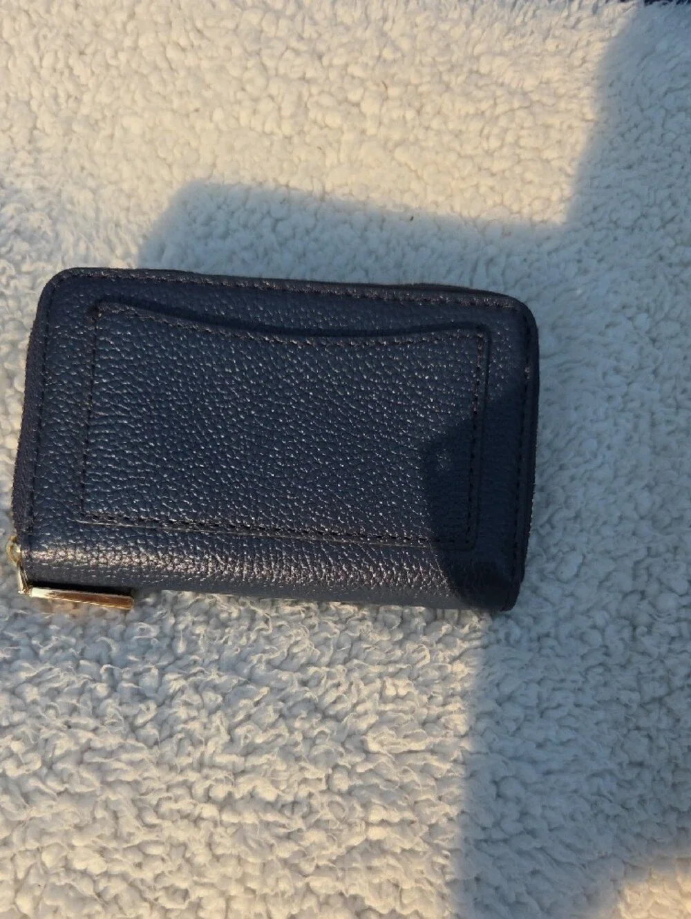 Michael Kors Dark Blue Pebbled Leather Zip Card Case